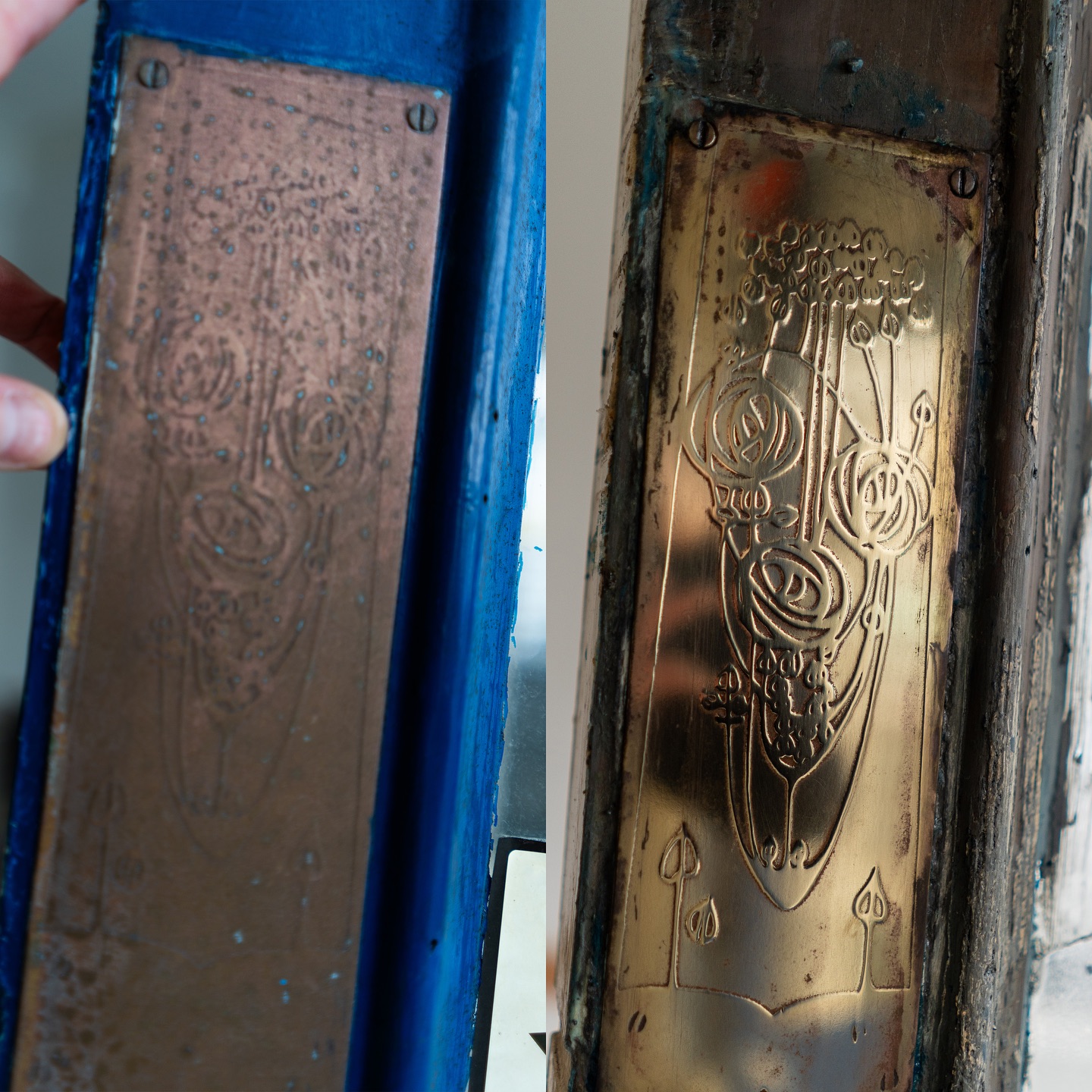 Push plate. before and after cleaning